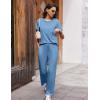 imageEkouaer Womens Ribbed Knit Lounge Set Short Sleeve Top and Long Pants Soft Pajama Set 2 Piece Sleepwear with PocketsBlue