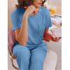 imageEkouaer Womens Ribbed Knit Lounge Set Short Sleeve Top and Long Pants Soft Pajama Set 2 Piece Sleepwear with PocketsBlue
