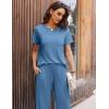 imageEkouaer Womens Ribbed Knit Lounge Set Short Sleeve Top and Long Pants Soft Pajama Set 2 Piece Sleepwear with PocketsBlue