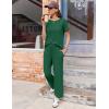 imageEkouaer Womens Ribbed Knit Lounge Set Short Sleeve Top and Long Pants Soft Pajama Set 2 Piece Sleepwear with PocketsDark Green