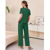 imageEkouaer Womens Ribbed Knit Lounge Set Short Sleeve Top and Long Pants Soft Pajama Set 2 Piece Sleepwear with PocketsDark Green