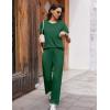 imageEkouaer Womens Ribbed Knit Lounge Set Short Sleeve Top and Long Pants Soft Pajama Set 2 Piece Sleepwear with PocketsDark Green