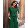 imageEkouaer Womens Ribbed Knit Lounge Set Short Sleeve Top and Long Pants Soft Pajama Set 2 Piece Sleepwear with PocketsDark Green
