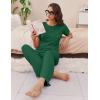 imageEkouaer Womens Ribbed Knit Lounge Set Short Sleeve Top and Long Pants Soft Pajama Set 2 Piece Sleepwear with PocketsDark Green