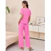 imageEkouaer Womens Ribbed Knit Lounge Set Short Sleeve Top and Long Pants Soft Pajama Set 2 Piece Sleepwear with PocketsHot Pink