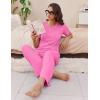 imageEkouaer Womens Ribbed Knit Lounge Set Short Sleeve Top and Long Pants Soft Pajama Set 2 Piece Sleepwear with PocketsHot Pink