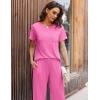 imageEkouaer Womens Ribbed Knit Lounge Set Short Sleeve Top and Long Pants Soft Pajama Set 2 Piece Sleepwear with PocketsHot Pink