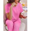 imageEkouaer Womens Ribbed Knit Lounge Set Short Sleeve Top and Long Pants Soft Pajama Set 2 Piece Sleepwear with PocketsHot Pink