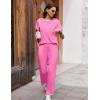 imageEkouaer Womens Ribbed Knit Lounge Set Short Sleeve Top and Long Pants Soft Pajama Set 2 Piece Sleepwear with PocketsHot Pink