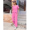 imageEkouaer Womens Ribbed Knit Lounge Set Short Sleeve Top and Long Pants Soft Pajama Set 2 Piece Sleepwear with PocketsHot Pink