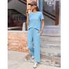 imageEkouaer Womens Ribbed Knit Lounge Set Short Sleeve Top and Long Pants Soft Pajama Set 2 Piece Sleepwear with PocketsLight Blue