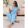 imageEkouaer Womens Ribbed Knit Lounge Set Short Sleeve Top and Long Pants Soft Pajama Set 2 Piece Sleepwear with PocketsLight Blue