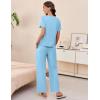 imageEkouaer Womens Ribbed Knit Lounge Set Short Sleeve Top and Long Pants Soft Pajama Set 2 Piece Sleepwear with PocketsLight Blue