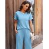 imageEkouaer Womens Ribbed Knit Lounge Set Short Sleeve Top and Long Pants Soft Pajama Set 2 Piece Sleepwear with PocketsLight Blue