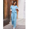 imageEkouaer Womens Ribbed Knit Lounge Set Short Sleeve Top and Long Pants Soft Pajama Set 2 Piece Sleepwear with PocketsLight Blue