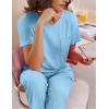 imageEkouaer Womens Ribbed Knit Lounge Set Short Sleeve Top and Long Pants Soft Pajama Set 2 Piece Sleepwear with PocketsLight Blue