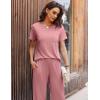 imageEkouaer Womens Ribbed Knit Lounge Set Short Sleeve Top and Long Pants Soft Pajama Set 2 Piece Sleepwear with PocketsLight Pink