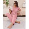 imageEkouaer Womens Ribbed Knit Lounge Set Short Sleeve Top and Long Pants Soft Pajama Set 2 Piece Sleepwear with PocketsLight Pink
