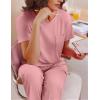 imageEkouaer Womens Ribbed Knit Lounge Set Short Sleeve Top and Long Pants Soft Pajama Set 2 Piece Sleepwear with PocketsLight Pink