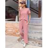 imageEkouaer Womens Ribbed Knit Lounge Set Short Sleeve Top and Long Pants Soft Pajama Set 2 Piece Sleepwear with PocketsLight Pink