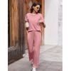 imageEkouaer Womens Ribbed Knit Lounge Set Short Sleeve Top and Long Pants Soft Pajama Set 2 Piece Sleepwear with PocketsLight Pink