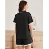 imageEkouaer Womens Short Sleeve Pajamas Set Soft Sleepwear Button Down Lounge Set Lace Top and Shorts Pj NightwearBlack