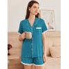 imageEkouaer Womens Short Sleeve Pajamas Set Soft Sleepwear Button Down Lounge Set Lace Top and Shorts Pj NightwearBlue Green