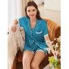 imageEkouaer Womens Short Sleeve Pajamas Set Soft Sleepwear Button Down Lounge Set Lace Top and Shorts Pj NightwearBlue Green