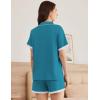 imageEkouaer Womens Short Sleeve Pajamas Set Soft Sleepwear Button Down Lounge Set Lace Top and Shorts Pj NightwearBlue Green