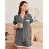 imageEkouaer Womens Short Sleeve Pajamas Set Soft Sleepwear Button Down Lounge Set Lace Top and Shorts Pj NightwearDeep Grey