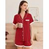 imageEkouaer Womens Short Sleeve Pajamas Set Soft Sleepwear Button Down Lounge Set Lace Top and Shorts Pj NightwearDeep Red