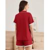 imageEkouaer Womens Short Sleeve Pajamas Set Soft Sleepwear Button Down Lounge Set Lace Top and Shorts Pj NightwearDeep Red