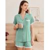 imageEkouaer Womens Short Sleeve Pajamas Set Soft Sleepwear Button Down Lounge Set Lace Top and Shorts Pj NightwearGreen