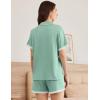 imageEkouaer Womens Short Sleeve Pajamas Set Soft Sleepwear Button Down Lounge Set Lace Top and Shorts Pj NightwearGreen