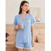 imageEkouaer Womens Short Sleeve Pajamas Set Soft Sleepwear Button Down Lounge Set Lace Top and Shorts Pj NightwearLight Blue