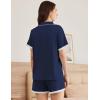 imageEkouaer Womens Short Sleeve Pajamas Set Soft Sleepwear Button Down Lounge Set Lace Top and Shorts Pj NightwearNavy Blue