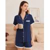 imageEkouaer Womens Short Sleeve Pajamas Set Soft Sleepwear Button Down Lounge Set Lace Top and Shorts Pj NightwearNavy Blue