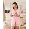 imageEkouaer Womens Short Sleeve Pajamas Set Soft Sleepwear Button Down Lounge Set Lace Top and Shorts Pj NightwearPink
