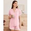 imageEkouaer Womens Short Sleeve Pajamas Set Soft Sleepwear Button Down Lounge Set Lace Top and Shorts Pj NightwearPink