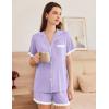 imageEkouaer Womens Short Sleeve Pajamas Set Soft Sleepwear Button Down Lounge Set Lace Top and Shorts Pj NightwearPurple