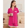 imageEkouaer Womens Short Sleeve Pajamas Set Soft Sleepwear Button Down Lounge Set Lace Top and Shorts Pj NightwearRose Red