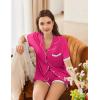 imageEkouaer Womens Short Sleeve Pajamas Set Soft Sleepwear Button Down Lounge Set Lace Top and Shorts Pj NightwearRose Red