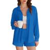 imageEkouaer 2 Piece Sets for Women Lounge Sets Button Down Matching Shorts Sets with Pockets Swiss Dot OutfitsBlue