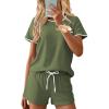 imageEkouaer Womens Pajama Set Ribbed Knit Soft Shorts Pjs Summer Sleepwear Two Piece Casual Lounge Sets with Drawstring ampamp PocketsArmy Green