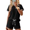 imageEkouaer Womens Pajama Set Ribbed Knit Soft Shorts Pjs Summer Sleepwear Two Piece Casual Lounge Sets with Drawstring ampamp PocketsBlack