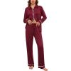 imageEkouaer Womens Pajama Sets Long Sleeve Sleepwear Soft Button Down Pjs 2 Piece Loungewear witn Pants SXXLWine Red