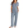 imageEkouaer Womens Pajama Sets Short Sleeve Button Up Pjs Chic Contrast Trim Long Pants with PocketsSoft Loungewear Set SXXLBlue