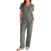 imageEkouaer Womens Pajama Sets Short Sleeve Button Up Pjs Chic Contrast Trim Long Pants with PocketsSoft Loungewear Set SXXLDark Grey