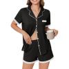 imageEkouaer Womens Short Sleeve Pajamas Set Soft Sleepwear Button Down Lounge Set Lace Top and Shorts Pj NightwearBlack