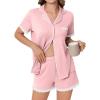 imageEkouaer Womens Short Sleeve Pajamas Set Soft Sleepwear Button Down Lounge Set Lace Top and Shorts Pj NightwearLight Pink